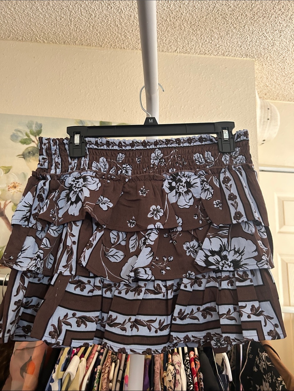 GB girls Brown & Light Blue Floral Tiered Mini Skirt